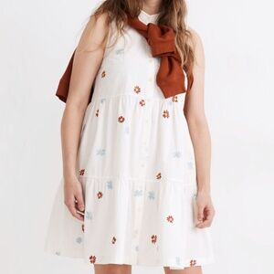 Madewell Daisy Embroidered Banded-Collar Tiered Dress Lighthouse M